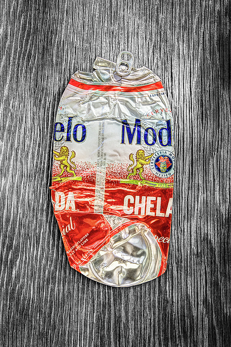 Crushed Beer Can Red Chelada On Bw Plywood 83 Photograph