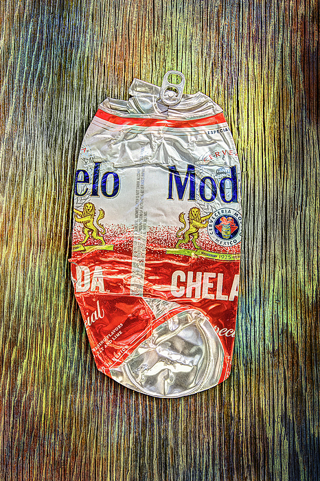 Crushed Beer Can Red Chelada On Plywood 83 Photograph