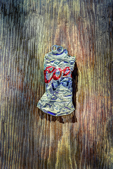 Crushed Silver Light Beer Can On Plywood 80 Photograph