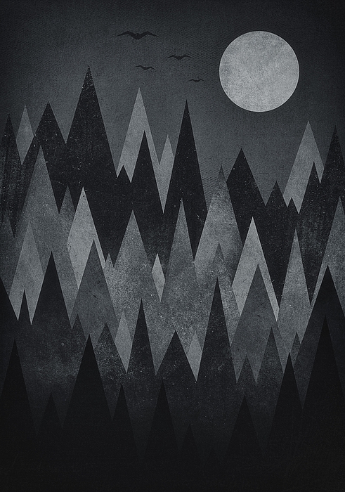 Dark Mystery Abstract Geometric Triangle Peak Woods Black And White Digital Art