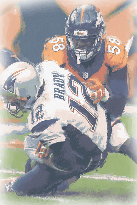 Von Miller Denver Broncos Art Beach Towel by Joe Hamilton - Pixels