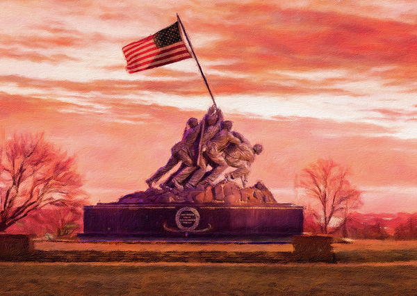 Steven Heap - Digital painting of Iwo Jima Memorial at dawn as sun rises