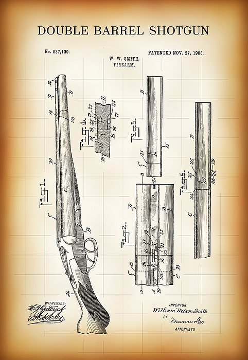 Double Barrel Shotgun Patent 1906 Greeting Card for Sale by Daniel Hagerman