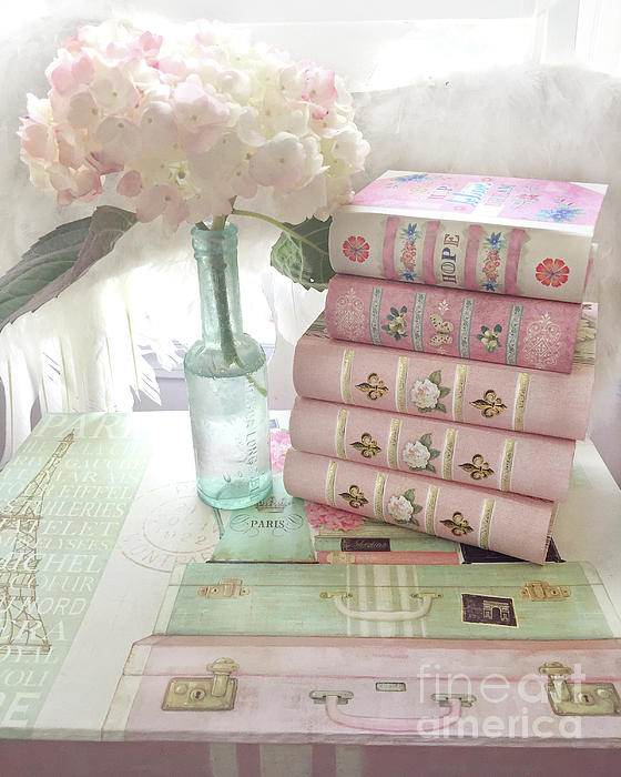 Pink Books Hydrangea Flowers Wall Decor Shabby Chic Cottage Pink