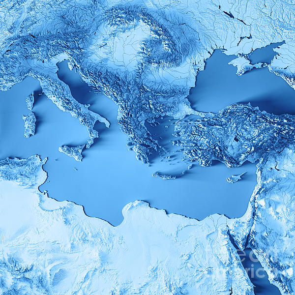 Mediterranean Sea 3D Render Topographic Map Neutral Bath Sheet