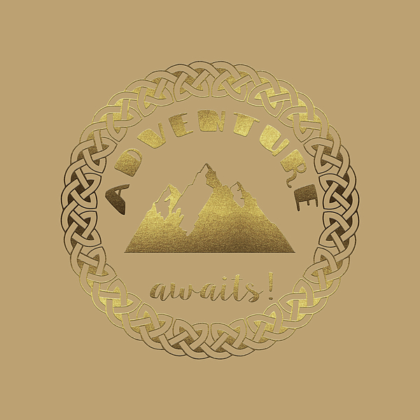Elegant Gold Foil Adventure Awaits Typography Celtic Knot Digital Art