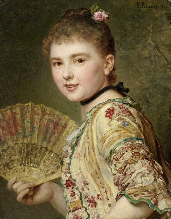 Elegant Young Lady with a Fan. La Coquette Sticker by Ludwig Knaus