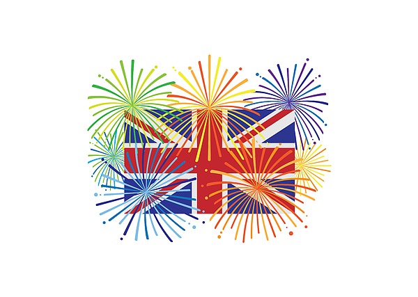 England Jack Union Flag Fireworks Illustrationing Evening Blu Digital Art