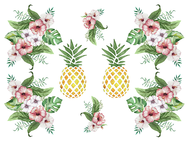 Exotic Hawaiian Flowers And Pineapple Painting