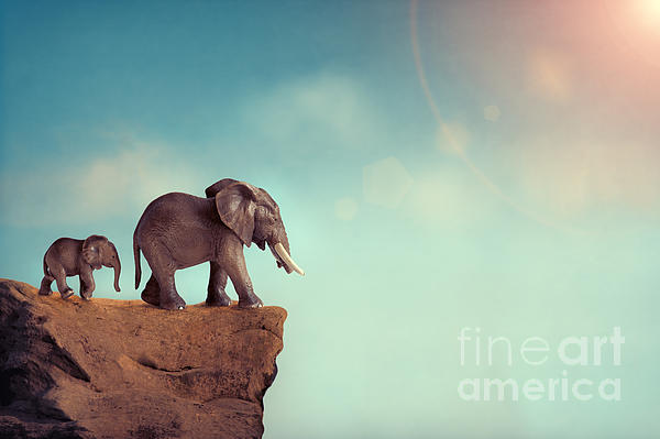 Extinction Concept Elephant Family On Edge Of Cliff Beach Towel by Lee  Avison - Fine Art America