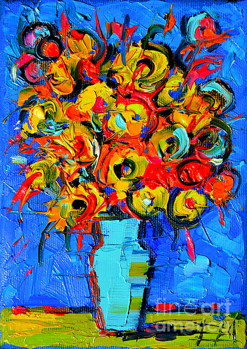 Abstract Floral on Orange Table - Impasto Palette Knife Oil Painting  Painting by Mona Edulesco - Pixels