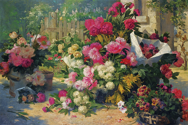 Alfred Petit - Flower Baskets and Flower Pots in a Garden