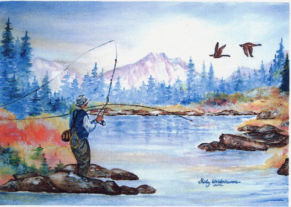 Fly Fishing Greeting Card by Shirley Weidenhamer