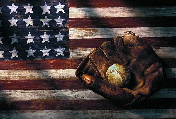 Garry Gay - Folk art American flag and baseball mitt