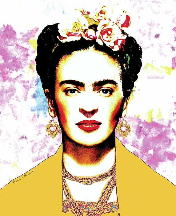 Frida Kahlo with yellow rebozo on brush strokes background Greeting ...