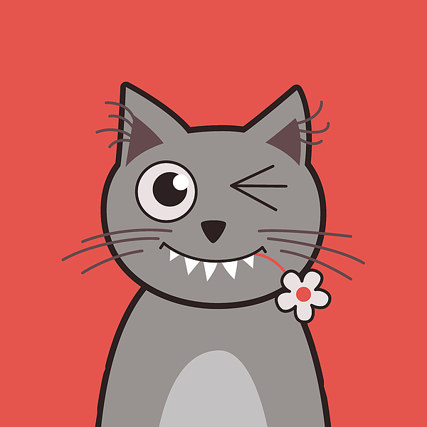 Funny Winking Cartoon Kitty Cat Digital Art