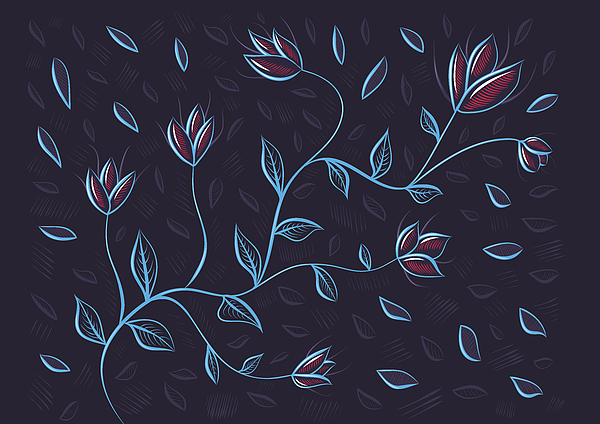 Glowing Blue Abstract Flowers Digital Art