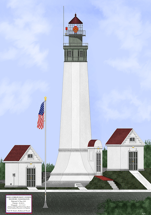 Grays Harbor Light Station Historic View Painting