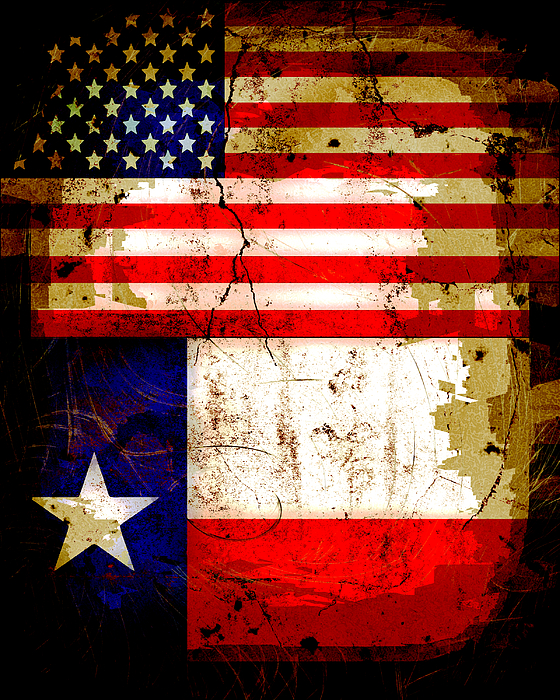 Grunge Style Us And Texas Flags Photograph