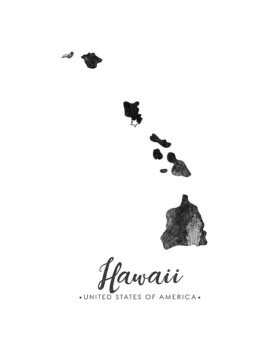 Hawaii State Map Art - Grunge Silhouette Mixed Media