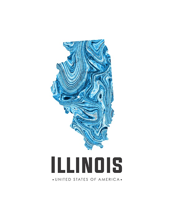 Illinois Map Art Abstract In Blue Mixed Media
