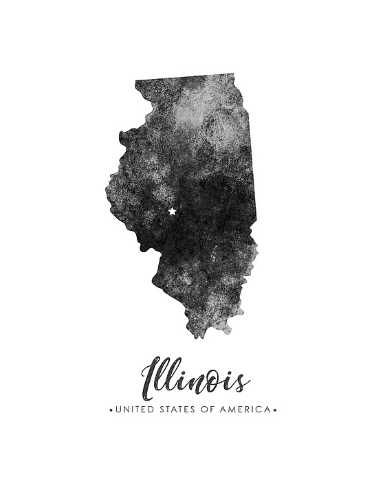 Illinois State Map Art - Grunge Silhouette Mixed Media
