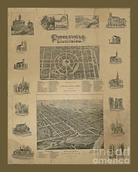 Illustrated Vintage Map of Circleville Ohio Beach Towel for Sale by Pd