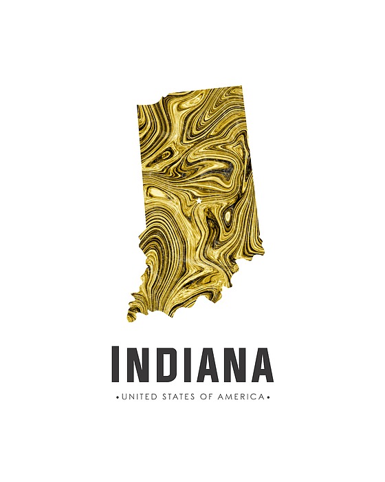 Indiana Map Art Abstract In Gold Yellow Mixed Media