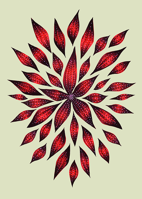 Ink Drawn Abstract Red Doodle Flower Digital Art