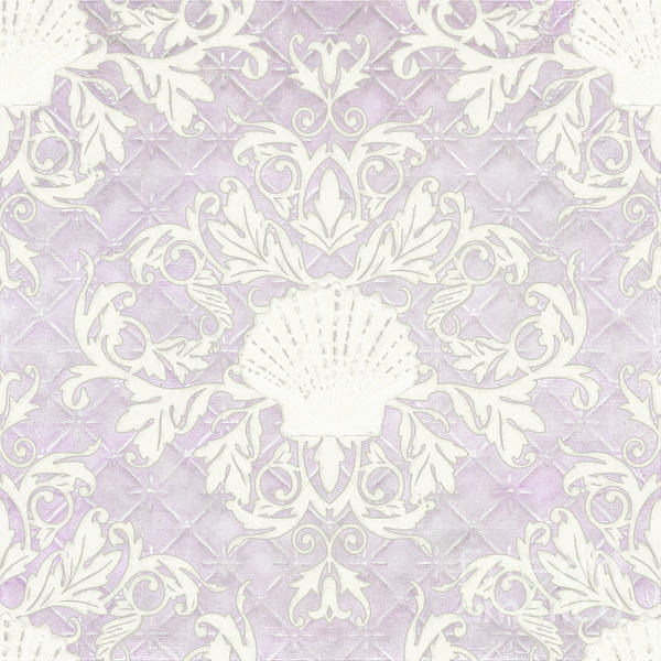 Inspired Coast Beach Seashell Damask Scrollwork Lavender Yoga Mat