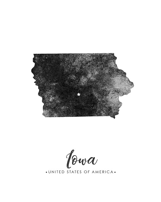 Iowa State Map Art - Grunge Silhouette Mixed Media