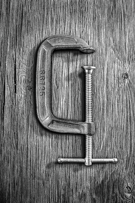 Iron C-clamp On Plywood 68 In Bw Photograph