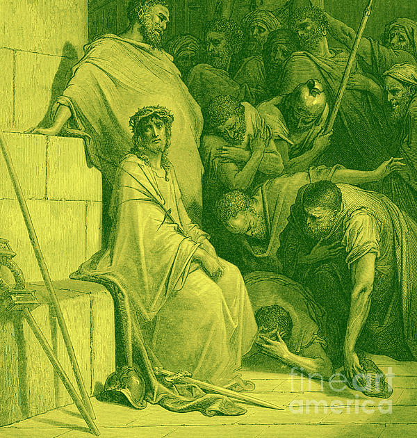 Jesus is mocked by Roman soldiers Greeting Card by Gustave Dore