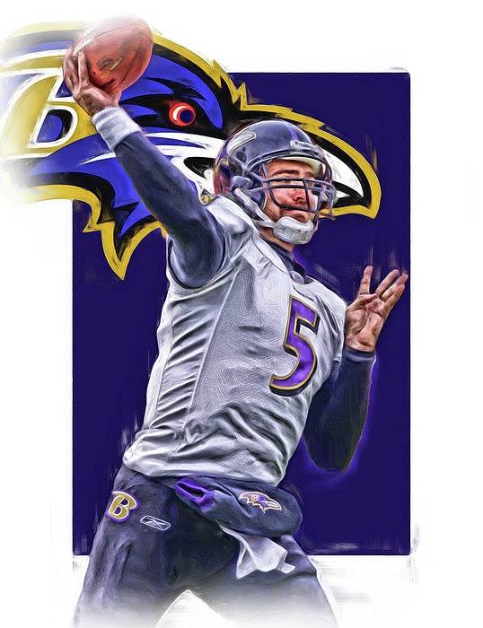 Joe Flacco Baltimore Ravens Oil Art Greeting Card by Joe Hamilton