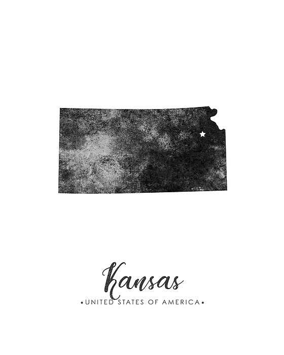 Kansas State Map Art - Grunge Silhouette Mixed Media