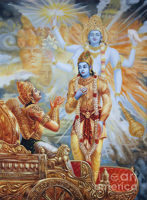Krishna Reveals His Universal Form To Arjuna Greeting Card by Dominique  Amendola