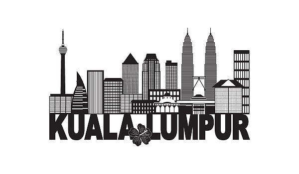 Kuala Lumpur City Skyline Text Black And White Illustration Photograph