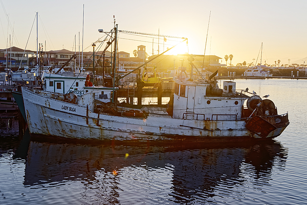 Lady Olga - Fishing Boat at Ventura, California Hand Towel by Darin Volpe -  Darin Volpe - Artist Website