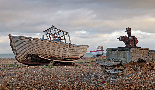 Old Wooden Fishing Boat in Black and White by Gill Billington