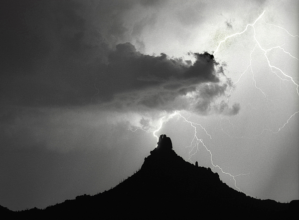 Lightning Striking Pinnacle Peak Arizona Photograph