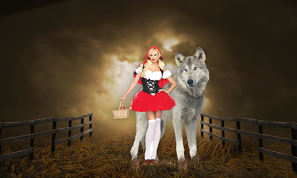 Little Red Riding Hood Meets The Big Bad Wolf Red Graphics Drinking - Ruby  Lane