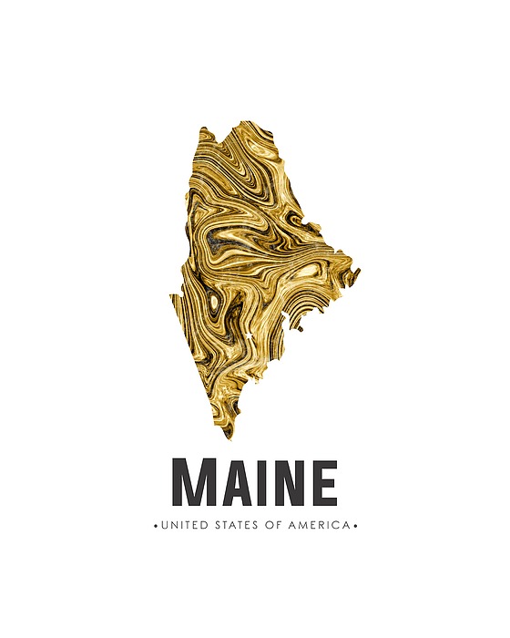 Maine Map Art Abstract In Golden Brown Mixed Media