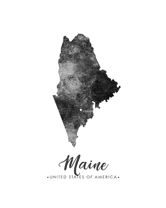 Maine State Map Art - Grunge Silhouette Mixed Media