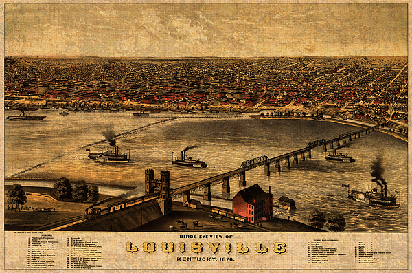 Map of Louisville Kentucky Vintage Birds Eye View Aerial Schematic on Old  Distressed Canvas Fleece Blanket by Design Turnpike - Instaprints