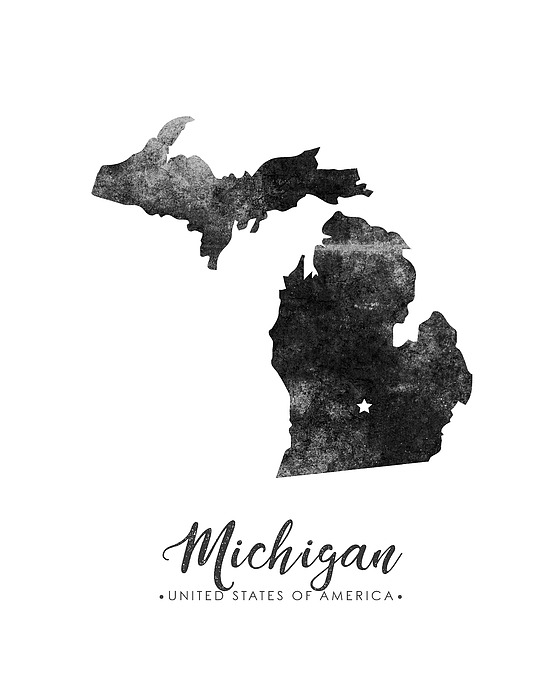Michigan State Map Art - Grunge Silhouette Mixed Media
