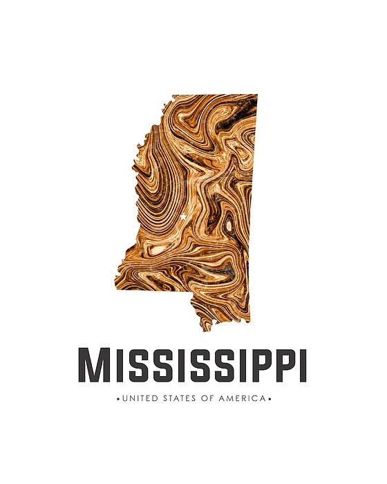 Mississippi Map Art Abstract In Brown Mixed Media