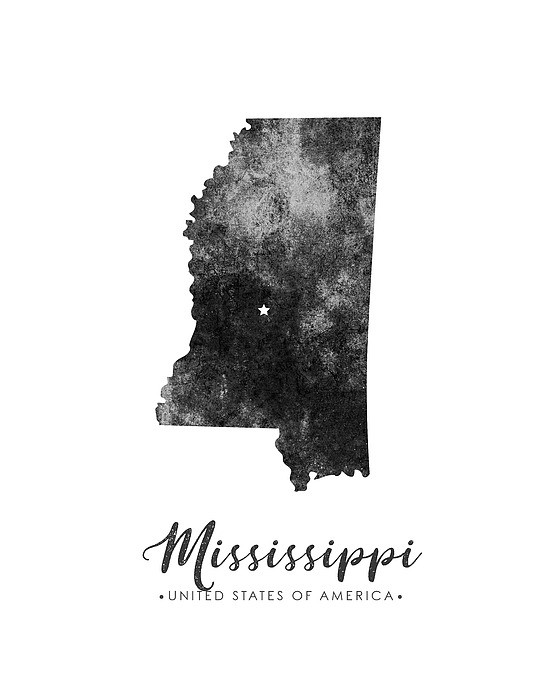 Mississippi State Map Art - Grunge Silhouette Mixed Media