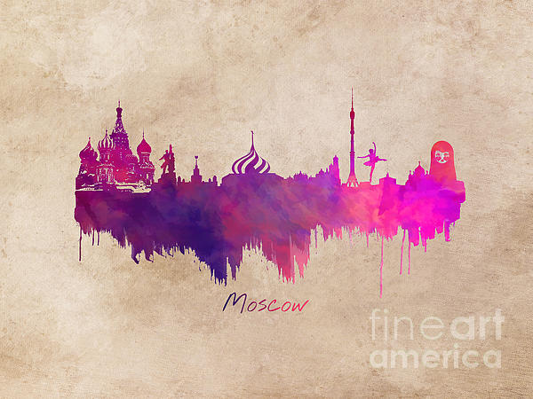 Moscow Russia Skyline Purple Digital Art