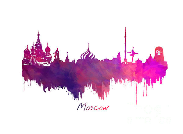 Moscow Skyline Purple Digital Art