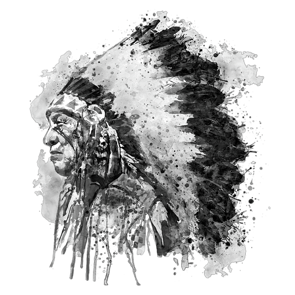 Native American Chief Side Face Black And White Round Beach Towel For Sale By Marian Voicu